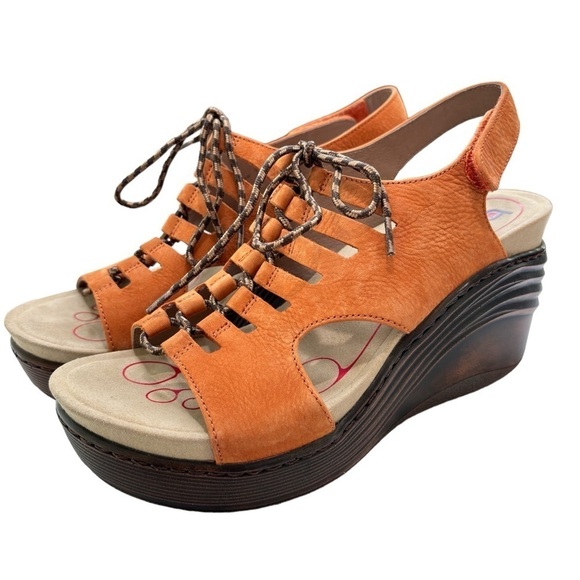 Bionica Women's Ghillie Sirus Wedge Leather Sandals Platform Sz 8 Rust Color NEW
